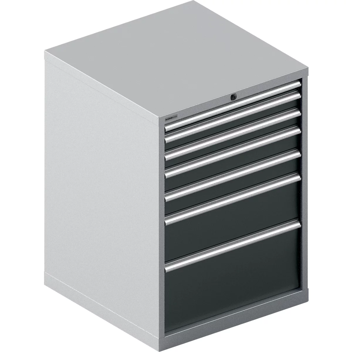 Schäfer Shop Select Armoire à tiroirs WSK 54-36, acier, 7 tiroirs, jusqu'à 200 kg, L 1023 x P 725 x H 1000 mm, aluminium blanc/gris anthracite