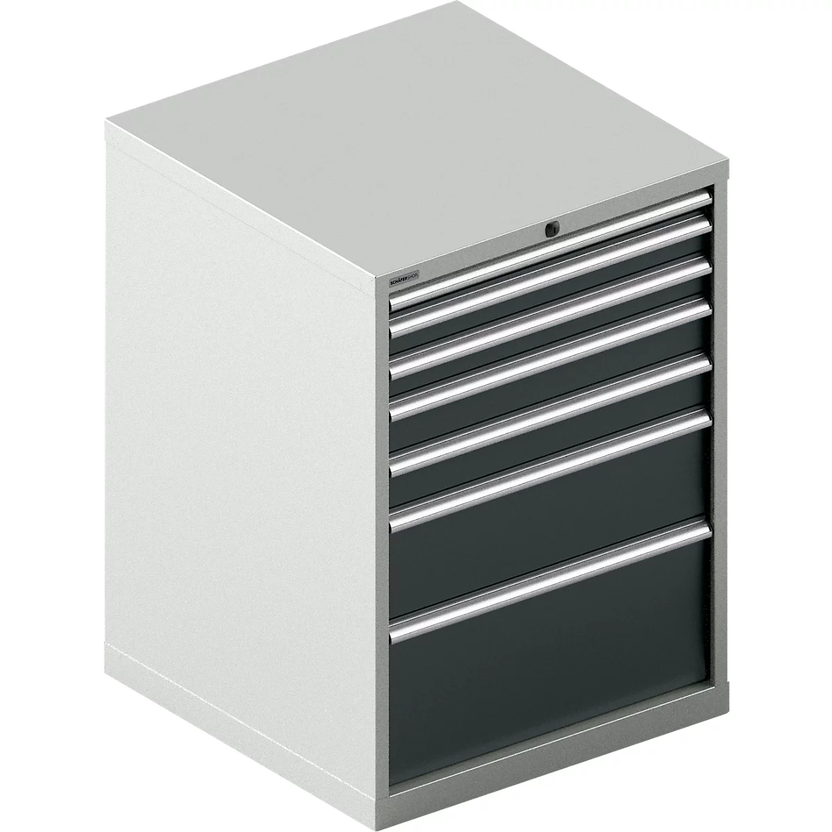 Schäfer Shop Select Armoire à tiroirs WSK 54-36, acier, 7 tiroirs, jusqu'à 200 kg, L 1023 x P 725 x H 1000 mm, gris clair/gris anthracite