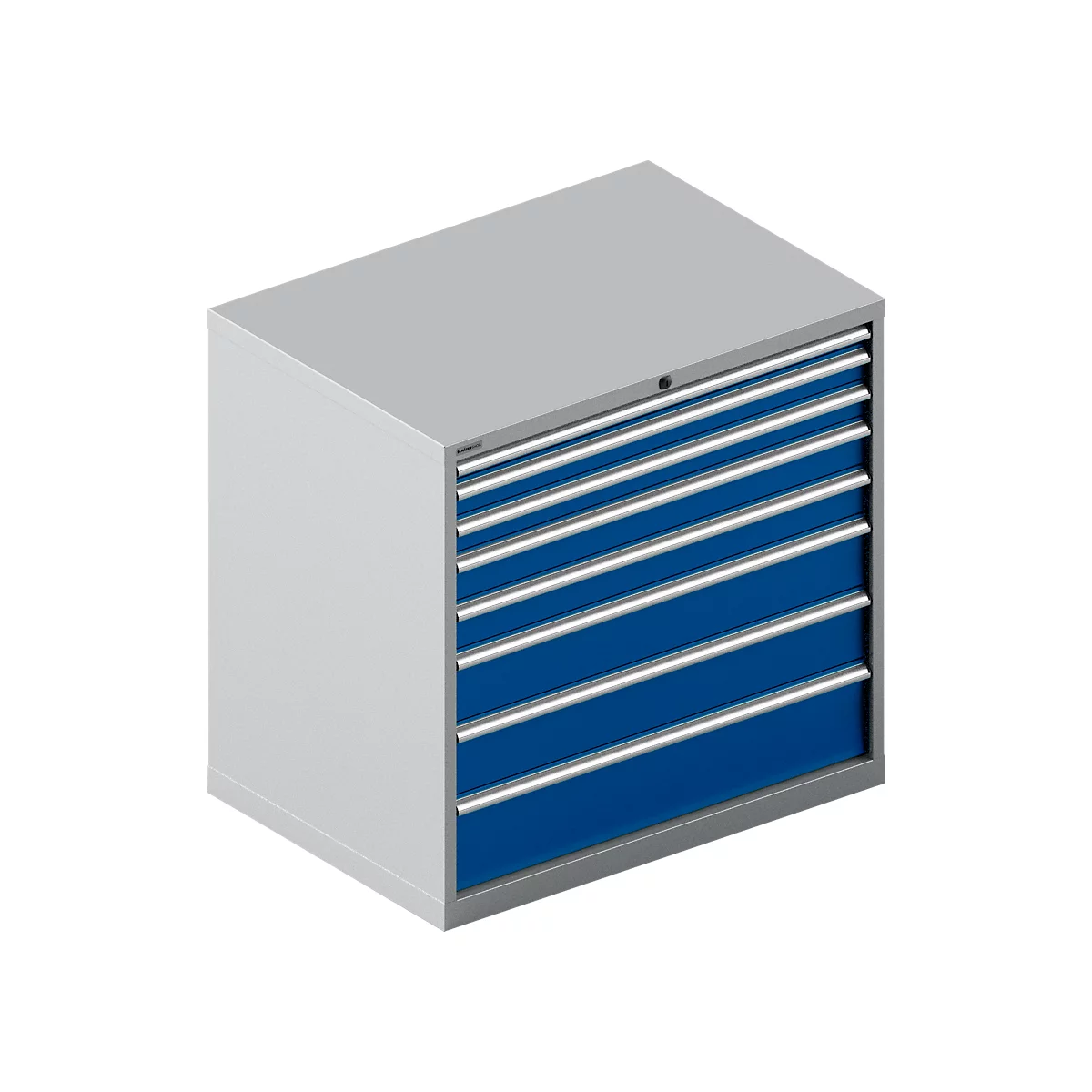 Schäfer Shop Select Armoire à tiroirs WSK 54-36, acier, 8 tiroirs, jusqu'à 75 kg, L 1023 x P 725 x H 1000 mm, aluminium blanc/bleu azur