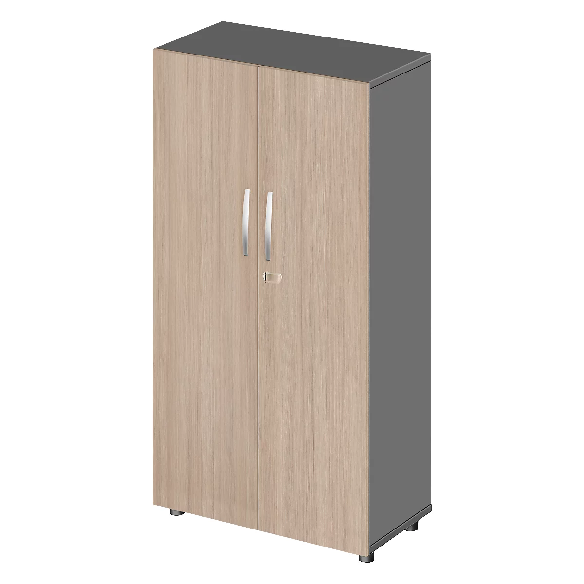 Schäfer Shop Select Armoire LOGIN, 4 hauteurs de classeurs, L 800 x P 420 x H 1514 mm, graphite/chêne