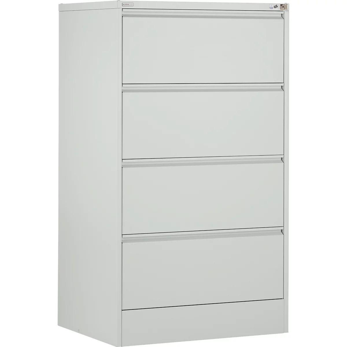 Schäfer Shop Select Armoire pour dossiers suspendus L 780 x P 580 x H 1350 mm, tôle d'acier gris clair, 4 tiroirs à deux voies + 50 dossiers suspendus DIN A4, bleu