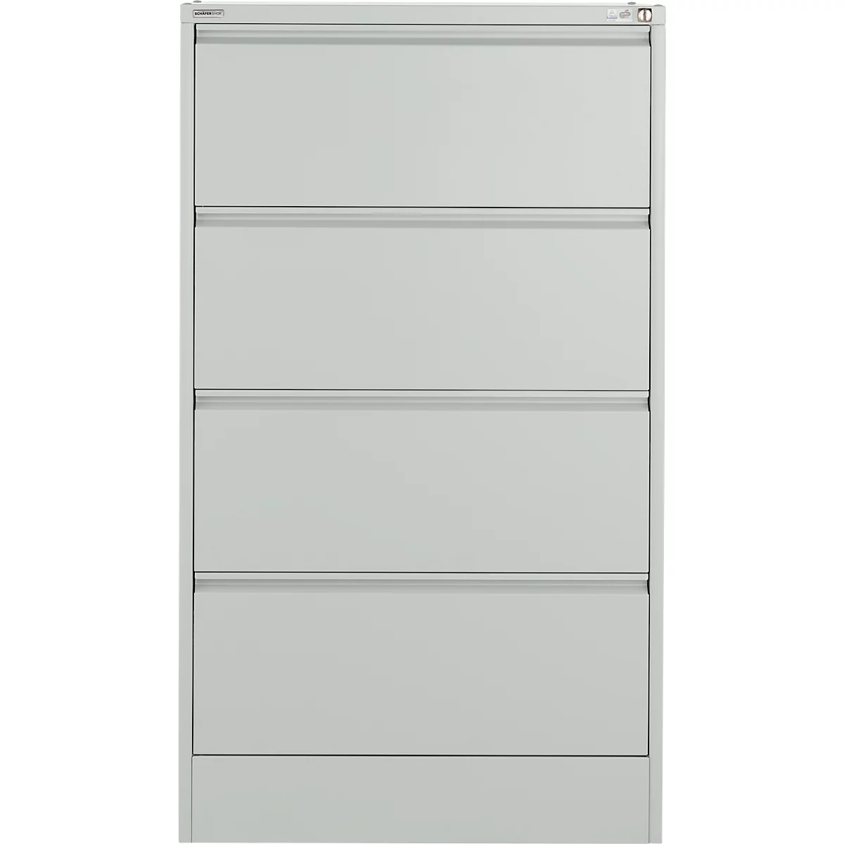 Schäfer Shop Select Armoire pour dossiers suspendus L 780 x P 580 x H 1350 mm, tôle d'acier gris clair, 4 tiroirs à deux voies + 50 dossiers suspendus DIN A4, bleu