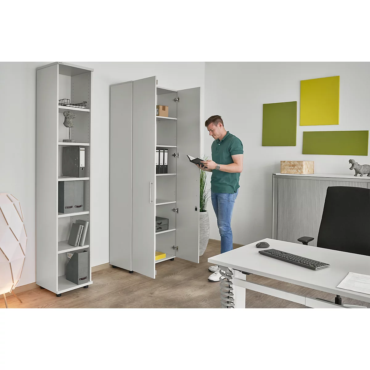Schäfer Shop Select Armoire Start Off, 6 HC, verrouillable, l. 800 x P 420 x H 2196 mm, bois, gris clair/gris clair 