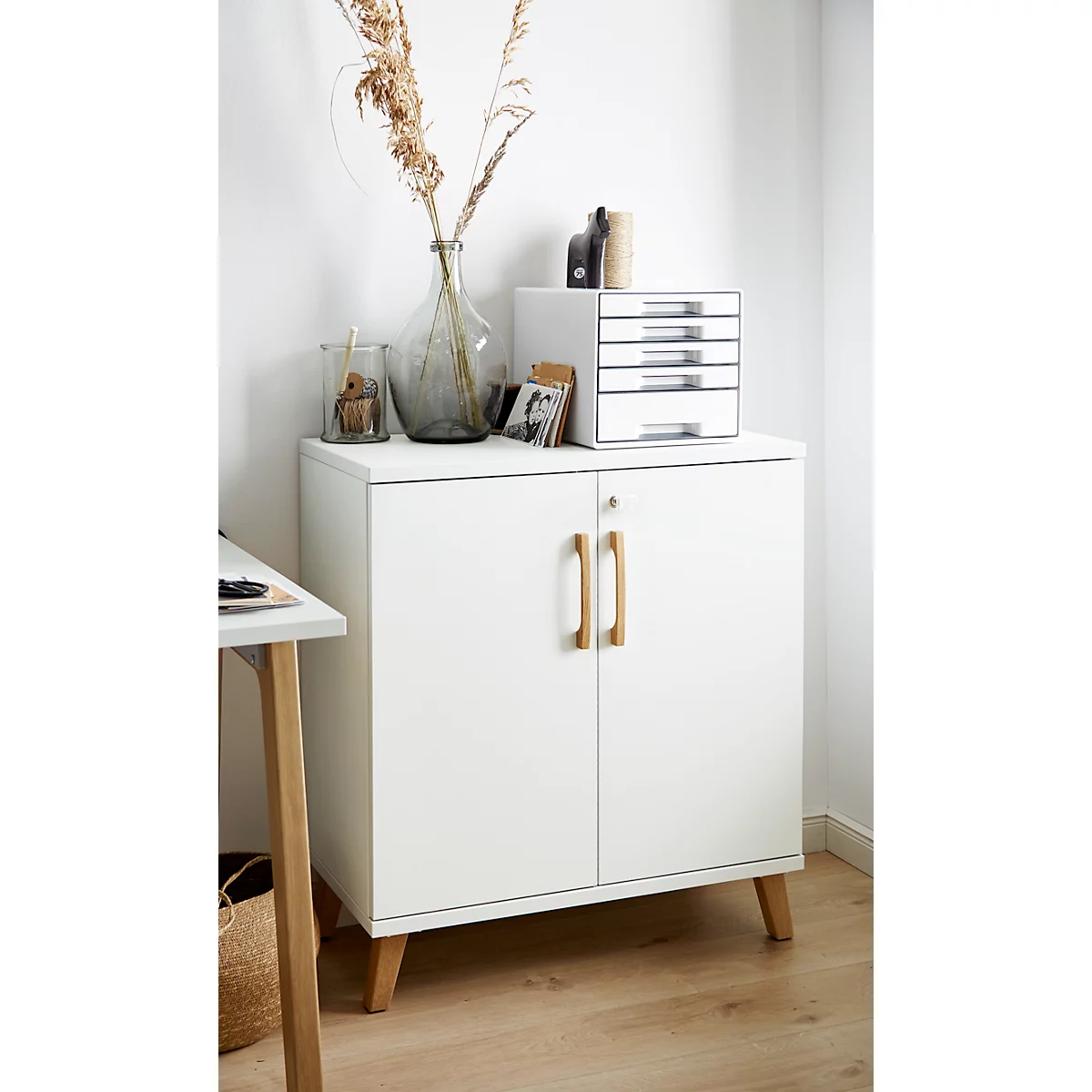Schäfer Shop Select Armoire Start Off Wood, 2 HC, verrouillable, L 800 x P 420 x H 788 mm, bois, blanc