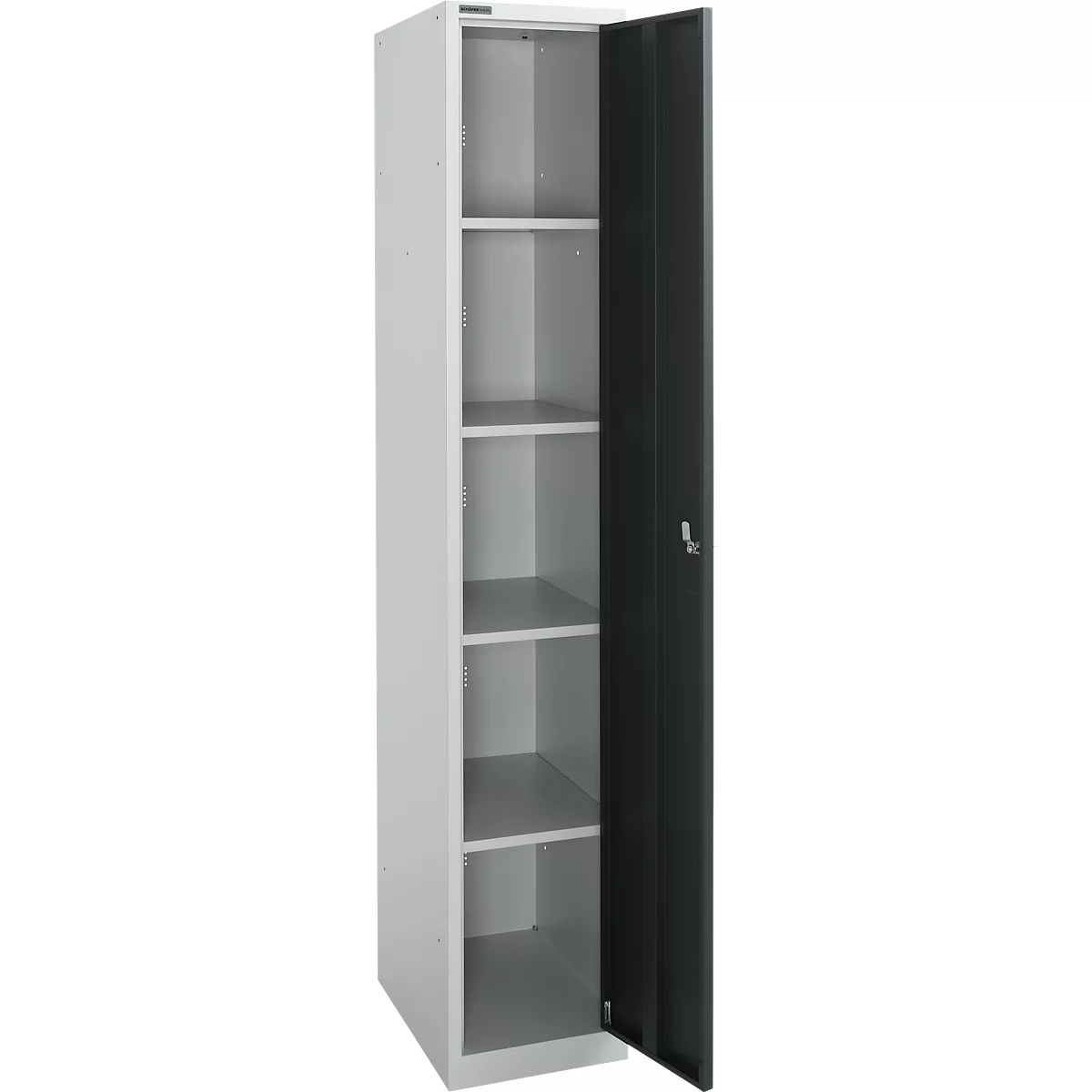 Schäfer Shop Select Armoire vestiaire, 1 compartiment L 350 mm, 5 compartiments avec 4 étagères, verrouillable, aluminium blanc/anthracite