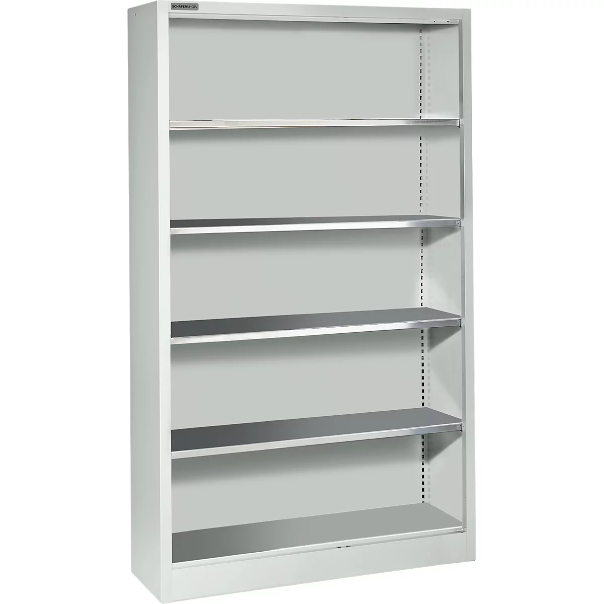 Schäfer Shop Select AS 2409 open kast, met 4 in hoogte verstelbare etages, B 950 x D 400 x H 1935 mm, plaatstaal, lichtgrijs