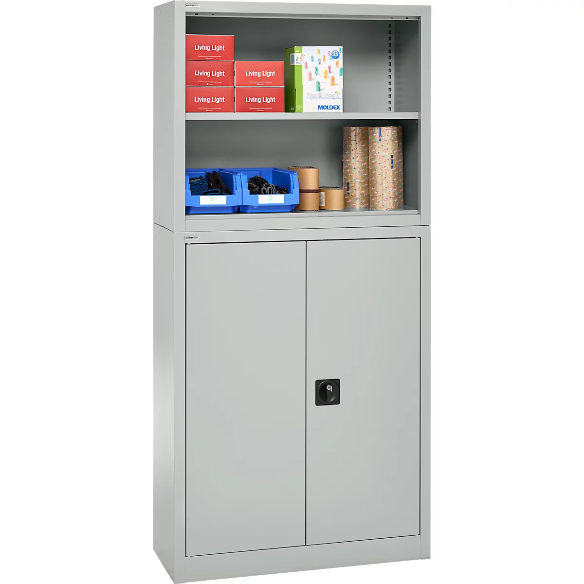 Schäfer Shop Select Aufsatzregal MS, 2 OH, B 800 x T 400 x H 800 mm, Stahlblech, Lichtgrau