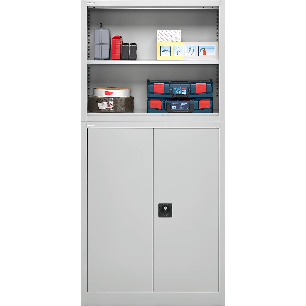 Schäfer Shop Select Aufsatzregal MS, 2 OH, B 950 x T 400 x H 800 mm, Stahlblech, Lichtgrau