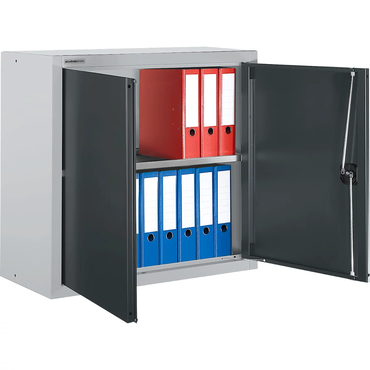 Schäfer Shop Select Aufsatzschrank MS 8408i, B 800 x T 400 x H 800 mm, 1 Boden, Stahl, weißaluminium RAL 9006/anthrazitgrau RAL 7016