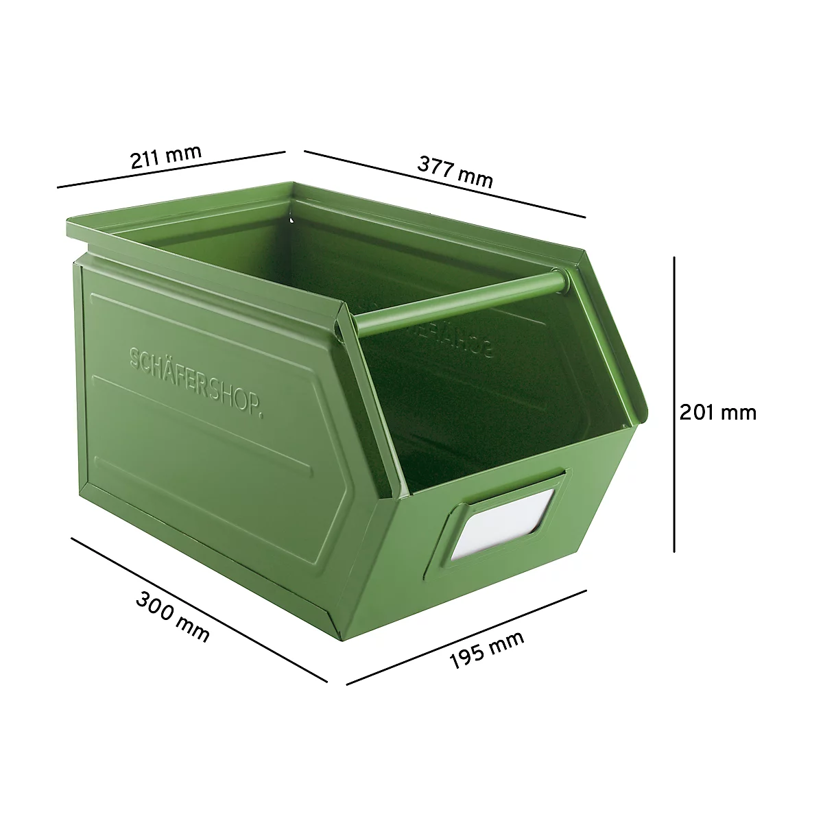Schäfer Shop Select Bac à bec, avec barre de support, L 377 x l 211 x H 201 mm, 11,5 l, 60 kg, acier, RAL 6011 (vert résada)