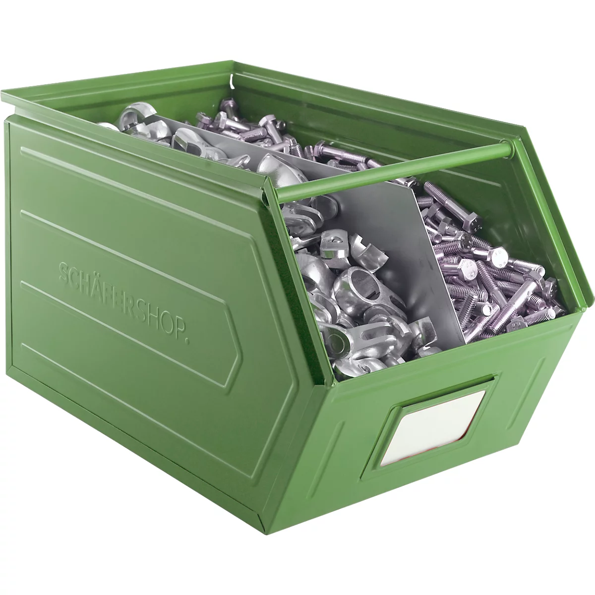 Schäfer Shop Select Bac à bec, avec barre de support, L 550 x l 307 x H 298 mm, 40 l, 150 kg, acier, RAL 6011 (vert résada)