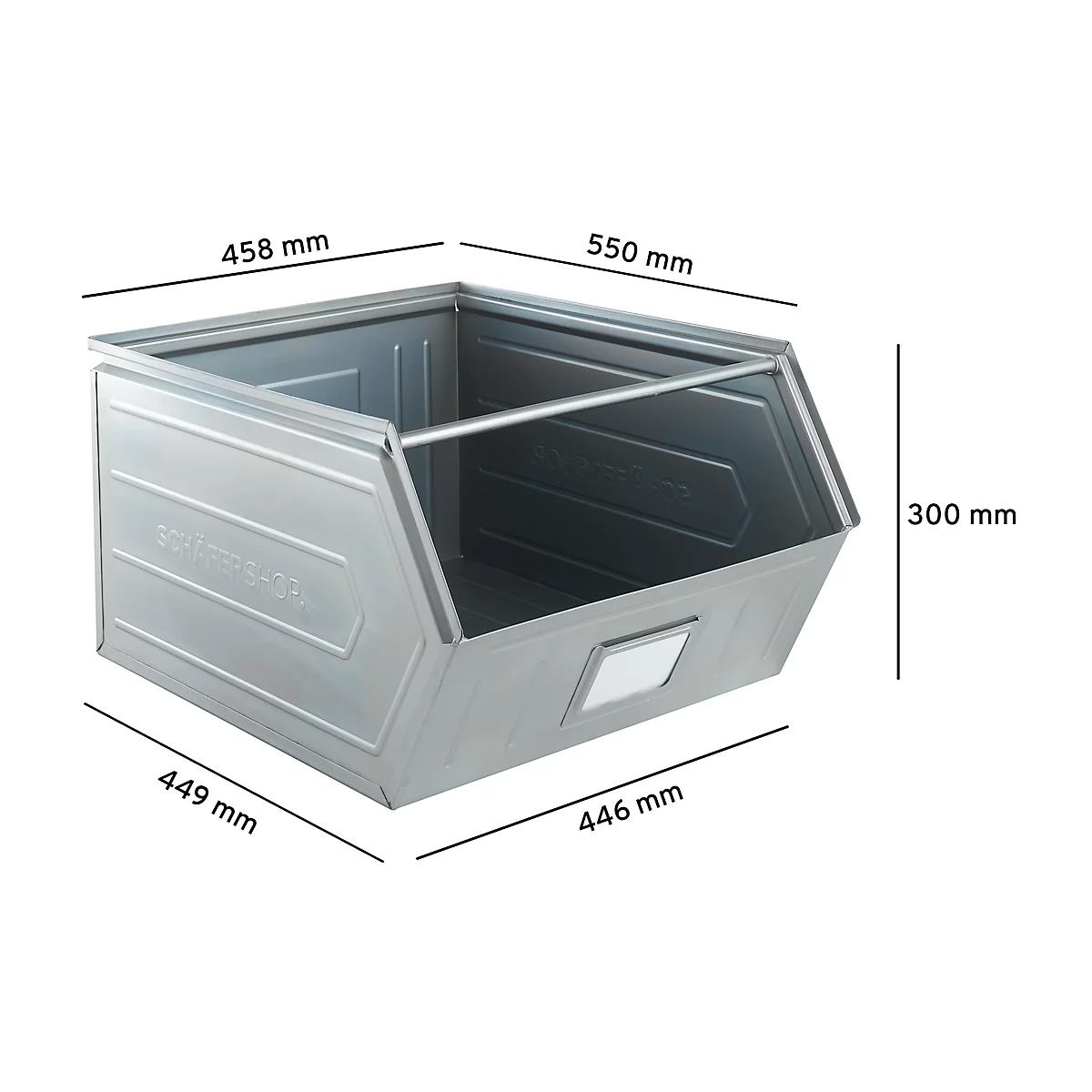 Schäfer Shop Select Bac à bec, avec barre de support, L 550 x l 458 x H 300 mm, 60 l, 130 kg, acier électro-galvanisé