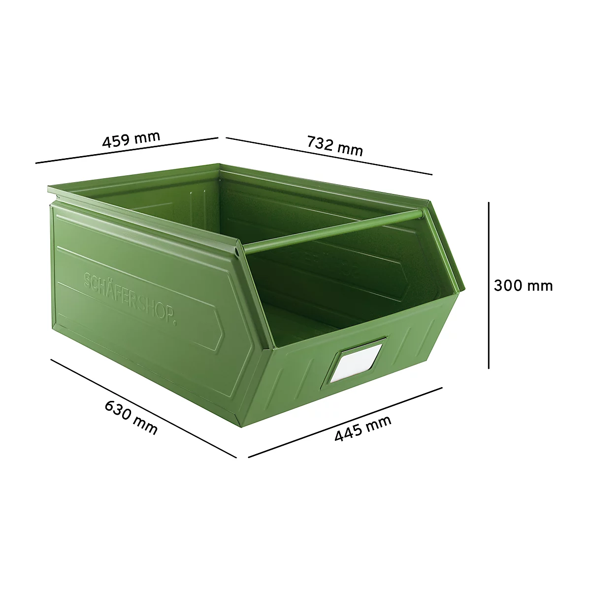 Schäfer Shop Select Bac à bec, avec barre de support, L 732 x l 459 x H 300 mm, 84 l, 180 kg, acier, RAL 6011 (vert résada)