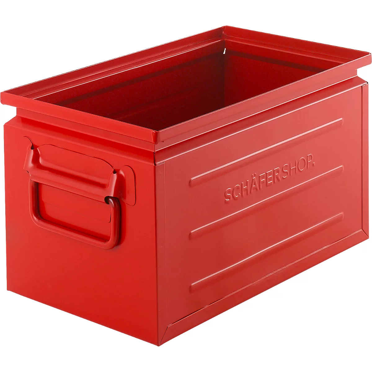 Schäfer Shop Select Bac gerbable, volume 13,4 l, 80 kg, poignées pliantes, L 379 x l 207 x H 200 mm, tôle d'acier, rouge RAL 3000