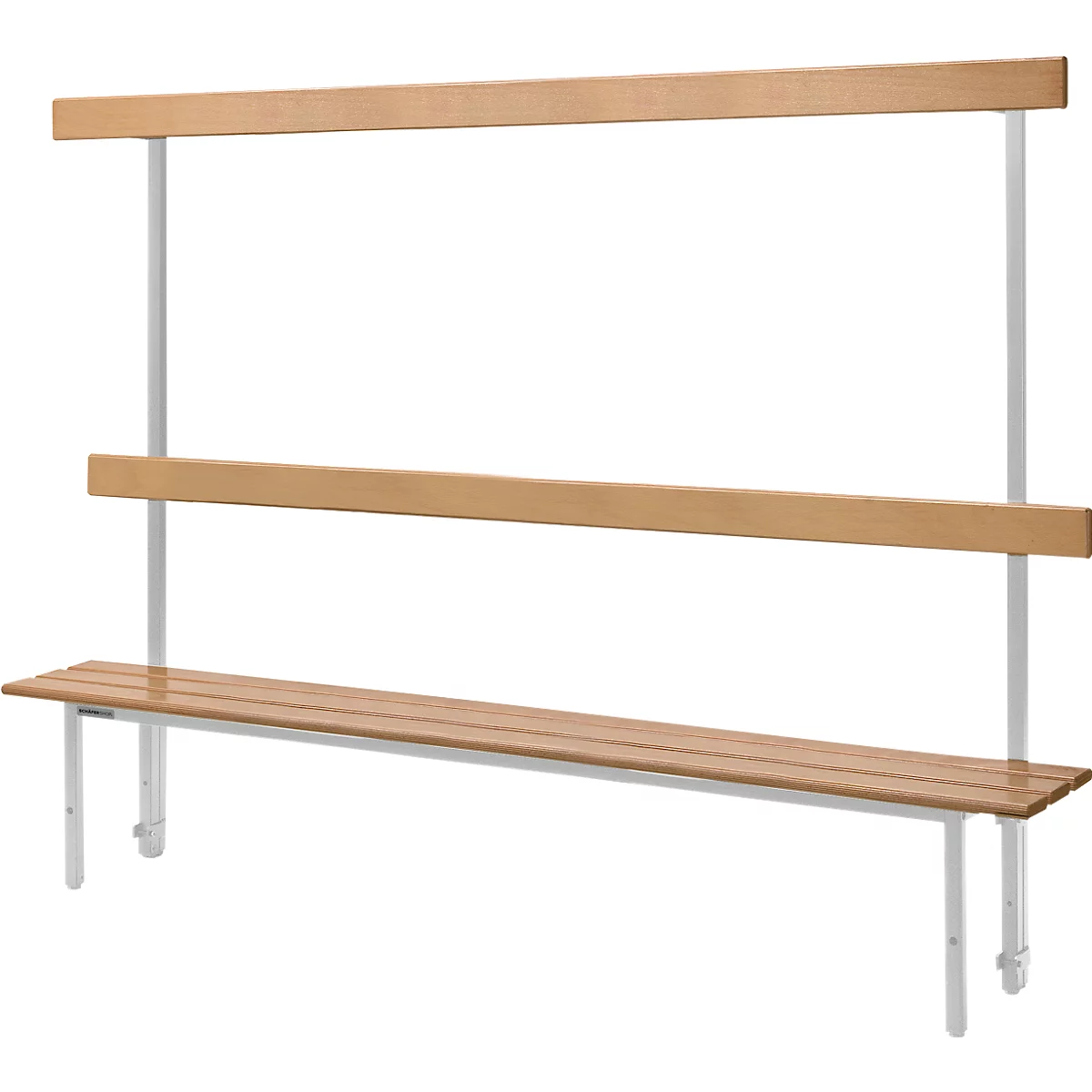 Schäfer Shop Select banc, pour vestiaires, avec panneau arrière, 7 crochets doubles, L 1495 x P 310 x H 415 mm, gris clair 