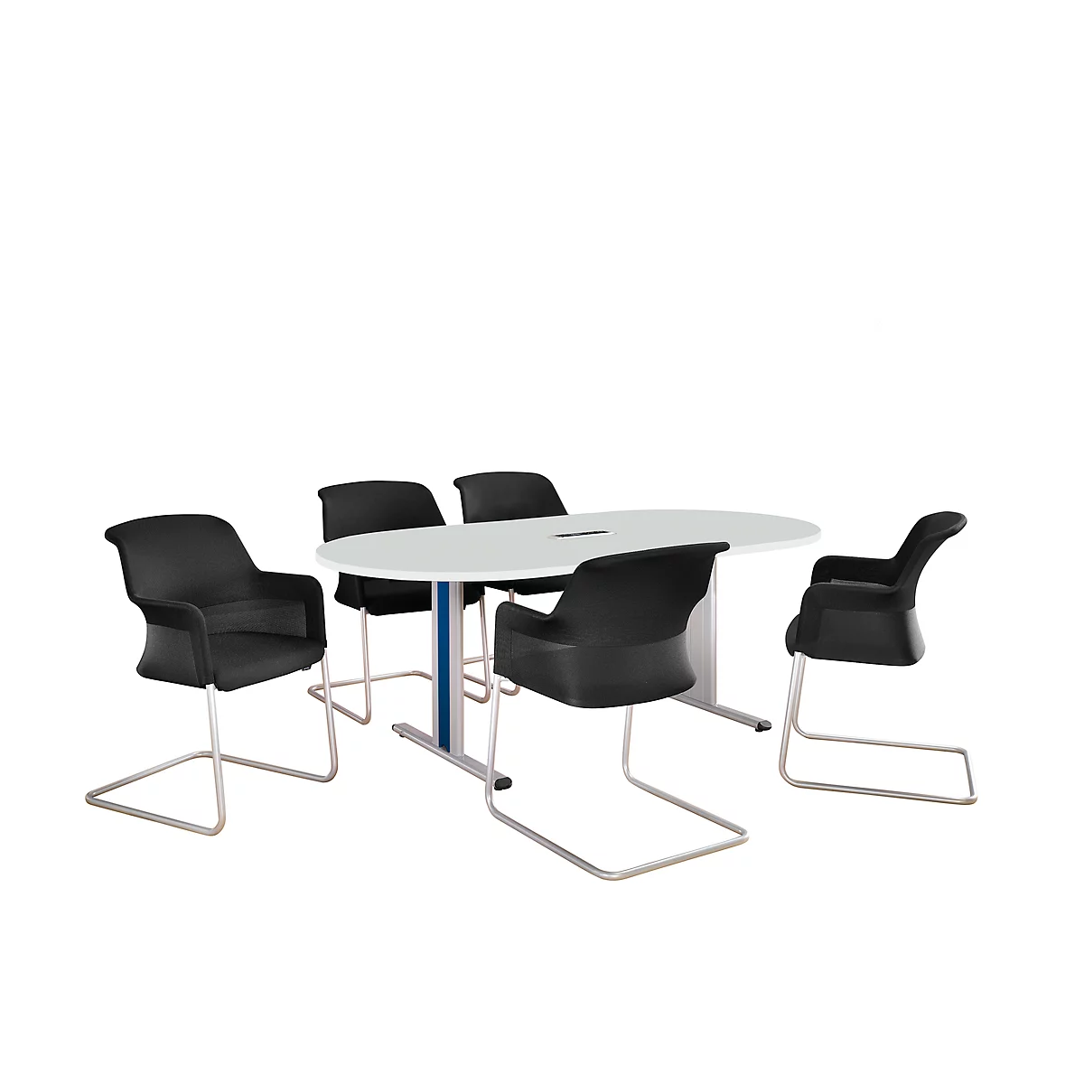 Schäfer Shop Select Besprechungstisch Planova Basic, mit Tischanschlussfeld, Oval, T-Fuß, B 2000 x T 1000 x H 717 mm, lichtgrau/weißaluminium RAL 9006