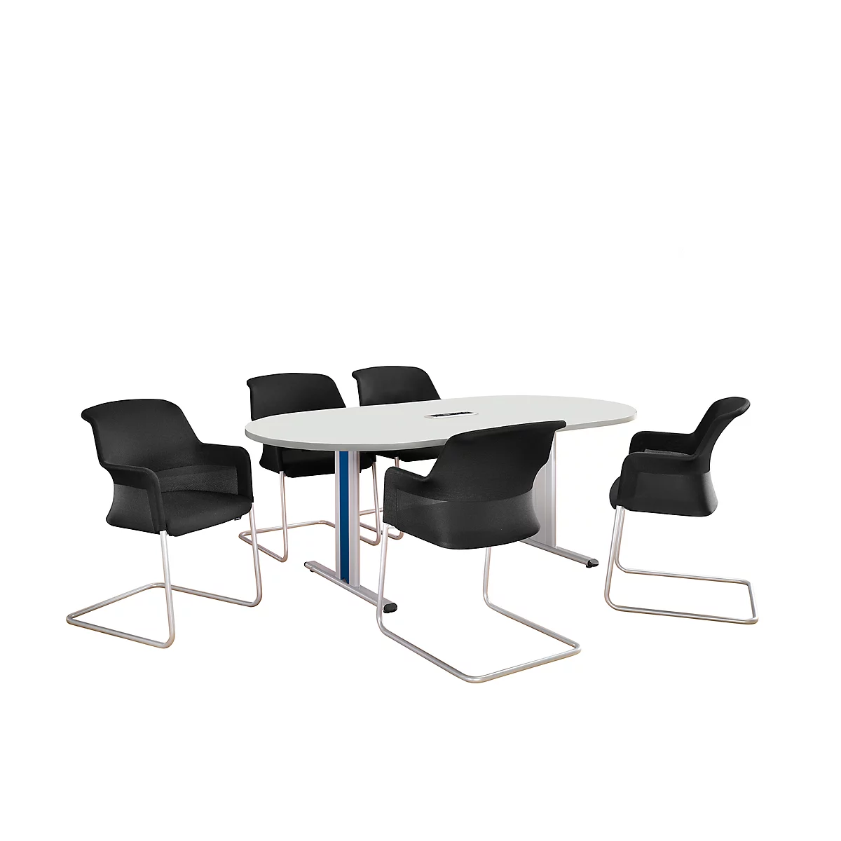 Schäfer Shop Select Besprechungstisch Planova Basic, mit Tischanschlussfeld, Oval, T-Fuß, B 2000 x T 1000 x H 717 mm, weiß/weißaluminium RAL 9006