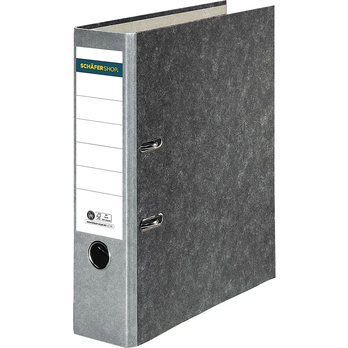Grey binder with white label and writing. "Schäfer Shop" is written on the front.