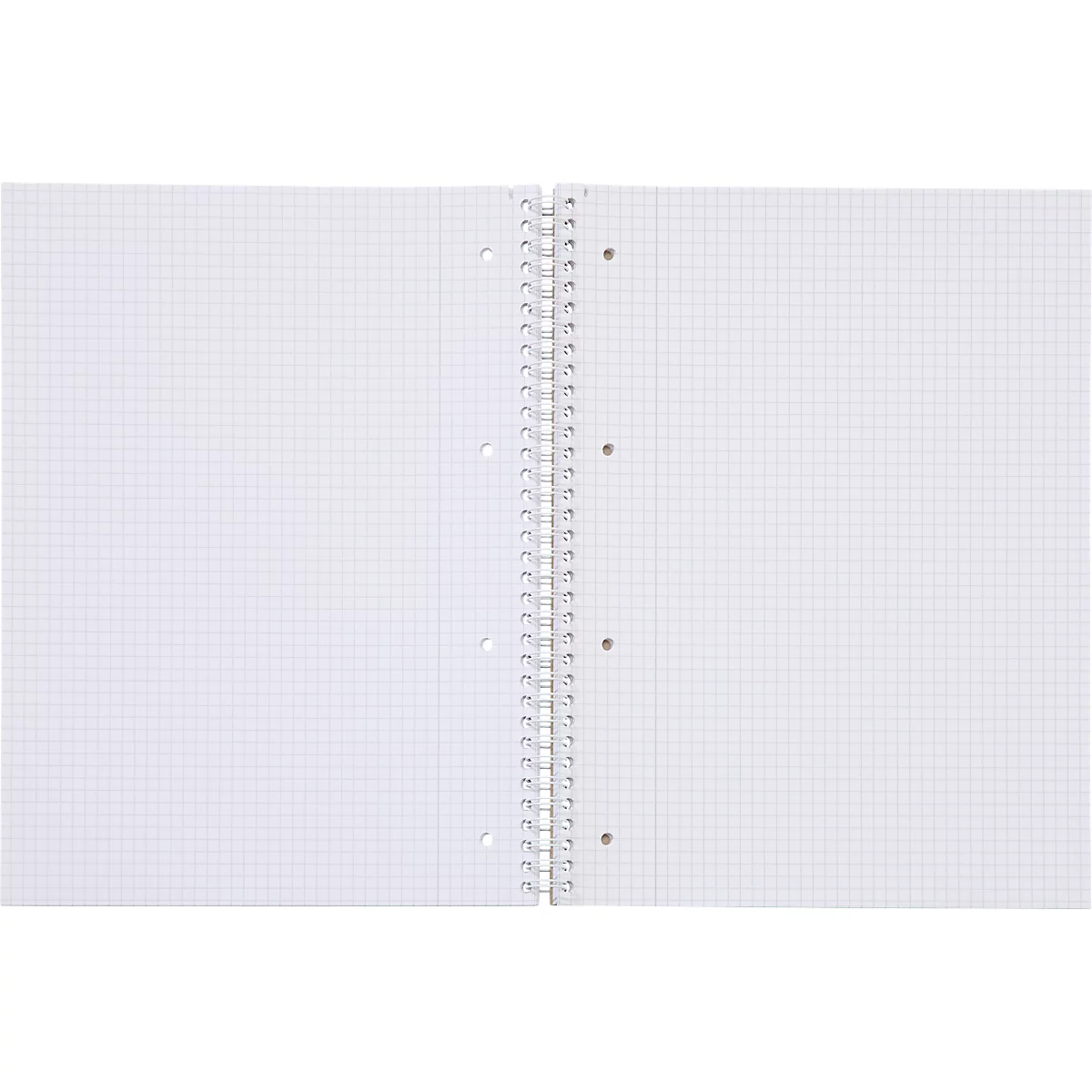 Un cahier quadrillé ouvert, relié par une spirale argentée.