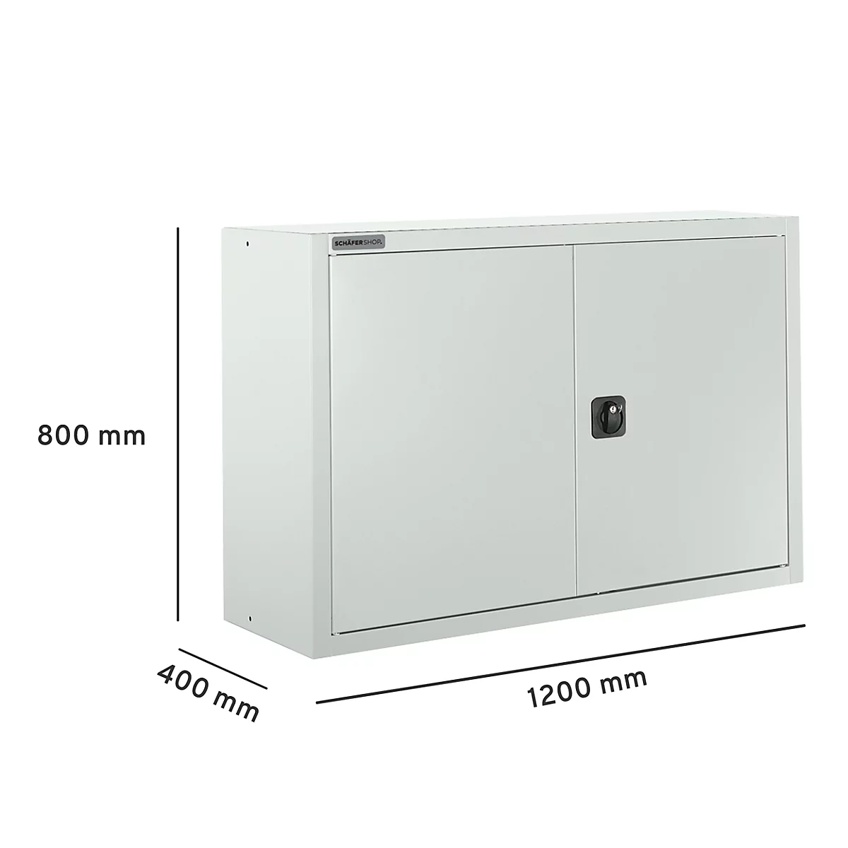 Metalen wandkast met twee deuren, afmetingen 1200x800x400mm.