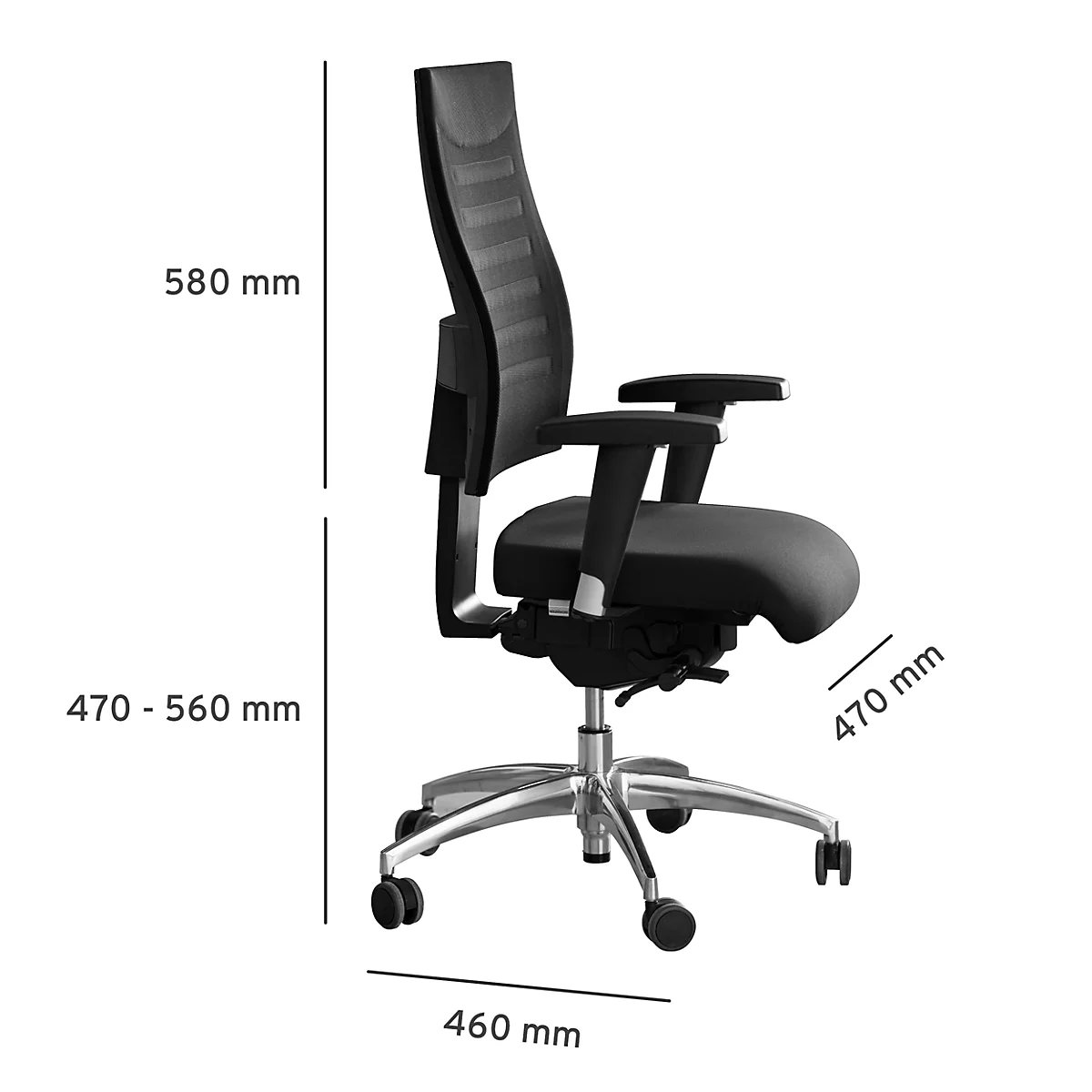 Schäfer Shop Select Bürostuhl SSI PROLINE S3+, mit Armlehnen, 3D-Synchronmechanik, Flachsitz, 3D-Netz-Rückenlehne, schwarz/alusilber