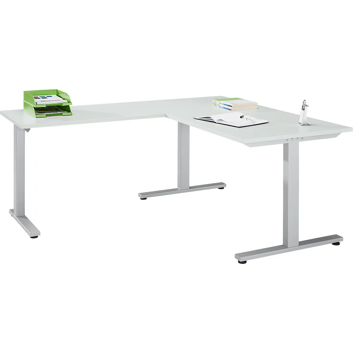 Schäfer Shop Select bureau + aanbouwtafel Start Off, T-poot, rechthoekig, lichtgrijs