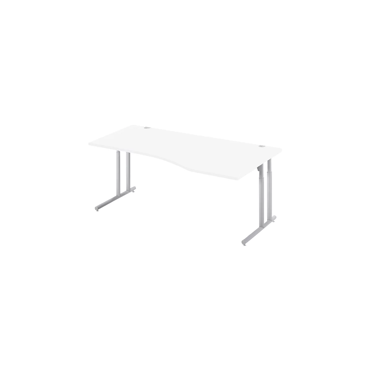 Schäfer Shop Select Bureau COMBITEC, forme libre, approche à droite, pied en C, L 1800 x P 1000/800 x H 677-817 mm, blanc/aluminium blanc