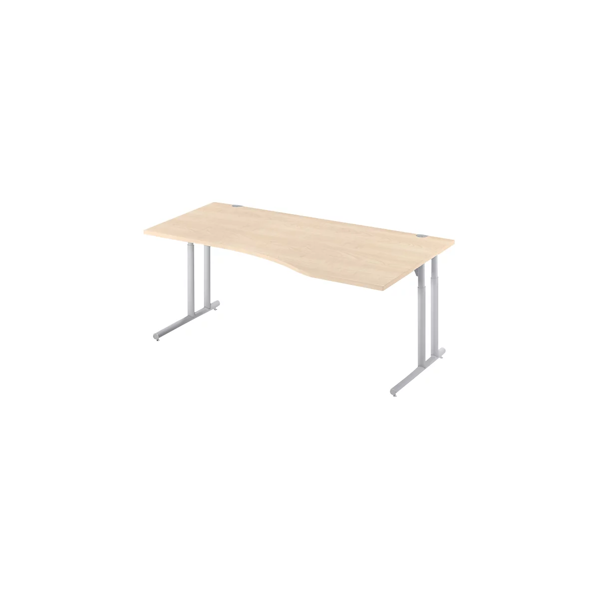 Schäfer Shop Select Bureau COMBITEC, forme libre, approche à droite, pied en C, L 1800 x P 1000/800 x H 677-817 mm, érable/aluminium blanc