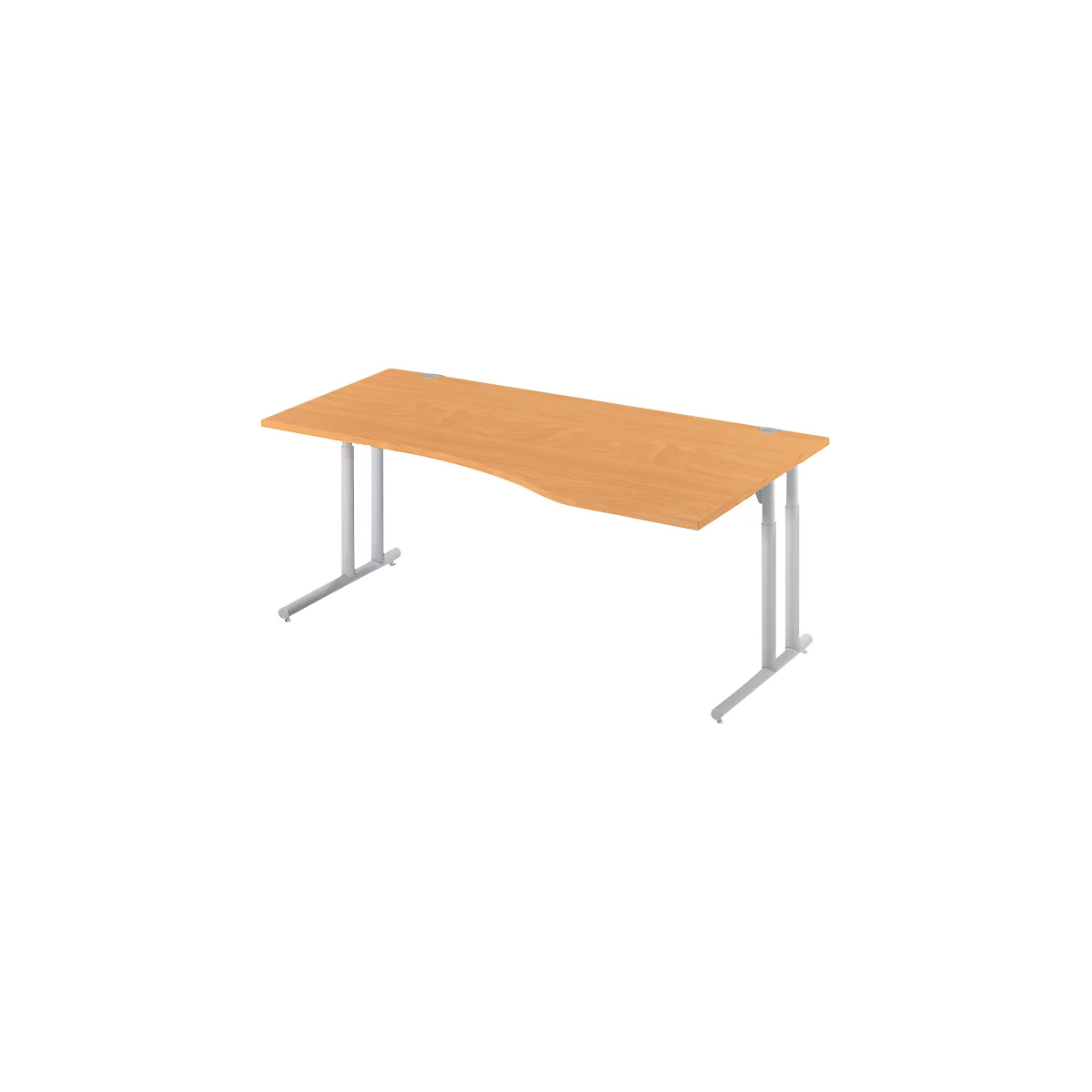 Schäfer Shop Select Bureau COMBITEC, forme libre, approche à droite, pied en C, L 1800 x P 1000/800 x H 677-817 mm, hêtre/aluminium blanc