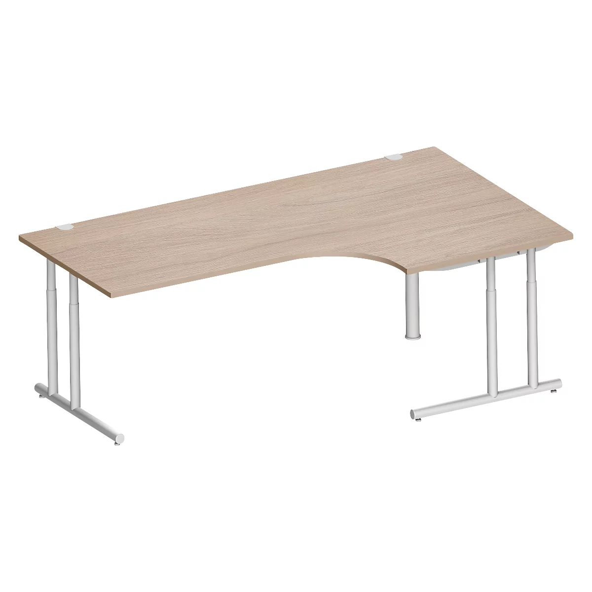 Schäfer Shop Select Bureau d'angle COMBITEC, angle 90° à droite, pied en C, L 2000 x P 1200/800 x H 677-817 mm, chêne/alu blanc