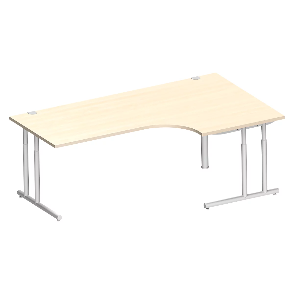 Schäfer Shop Select Bureau d'angle COMBITEC, angle 90° à droite, pied en C, L 2000 x P 1200/800 x H 677-817 mm, érable/alu blanc