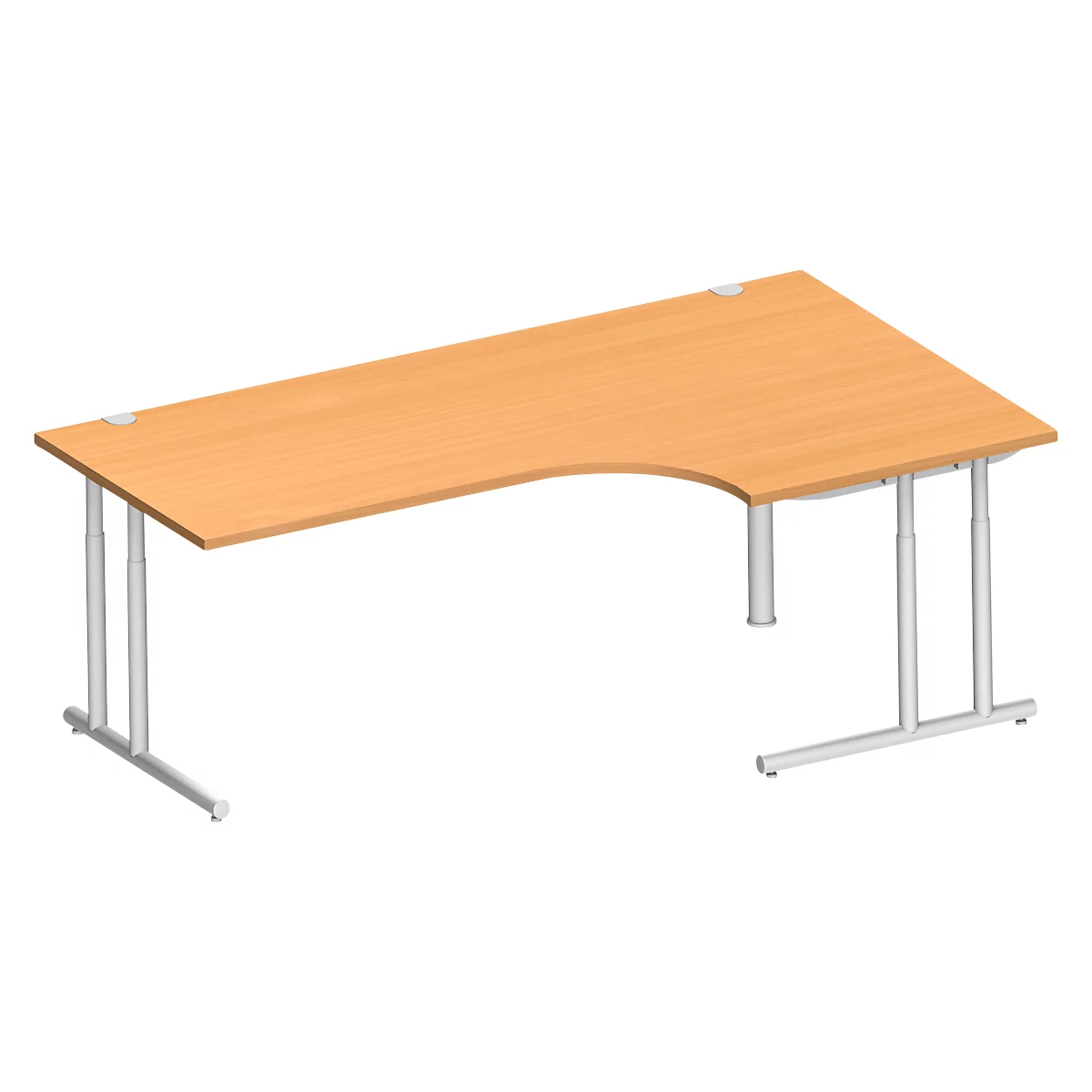 Schäfer Shop Select Bureau d'angle COMBITEC, angle 90° à droite, pied en C, L 2000 x P 1200/800 x H 677-817 mm, hêtre/alu blanc