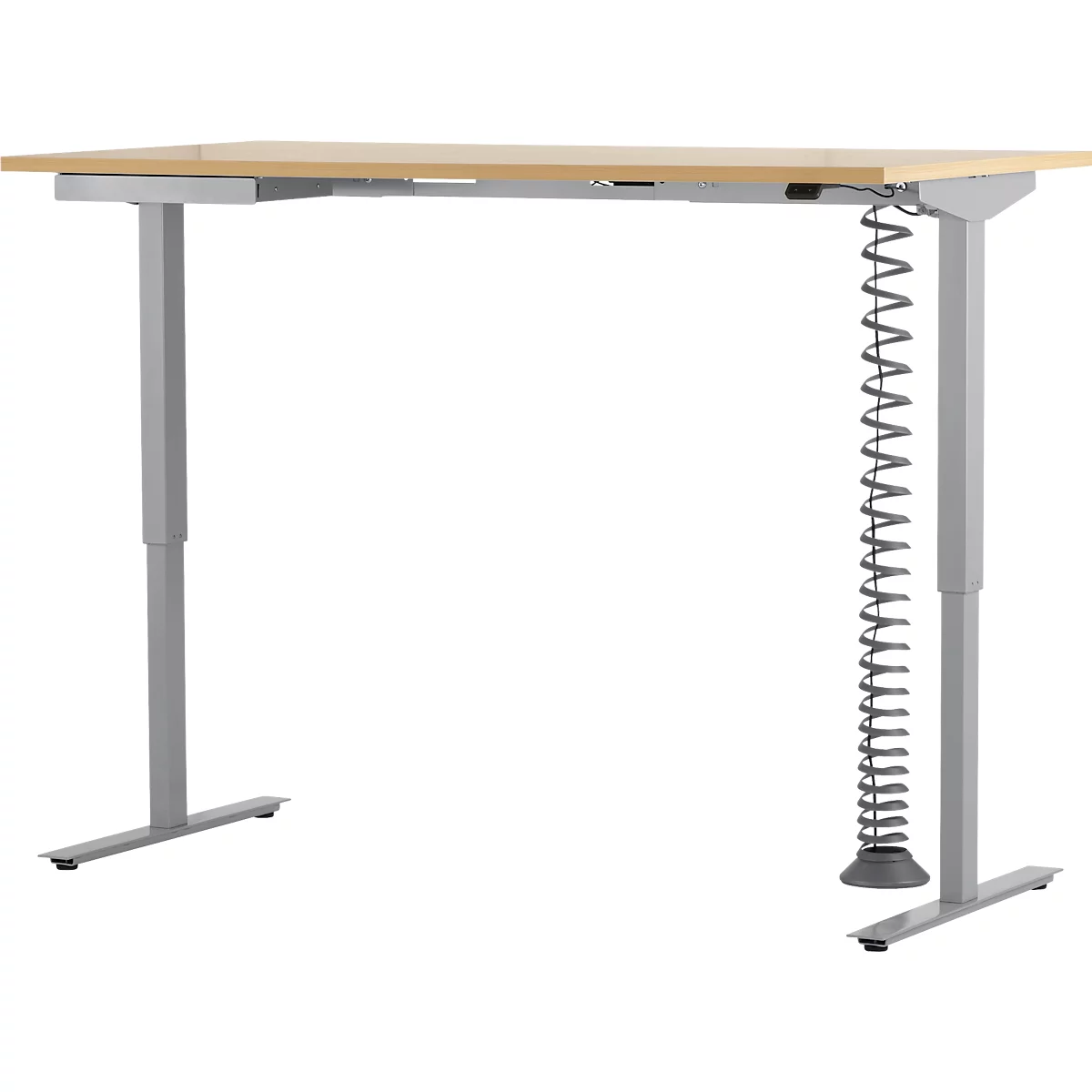 Schäfer Shop Select Bureau Start Off - elektrisch in hoogte verstelbaar - T-poot – L 1600 x B 800 x H 705/1205 mm – ahorn/wit aluminium + lade +kabelspiraal