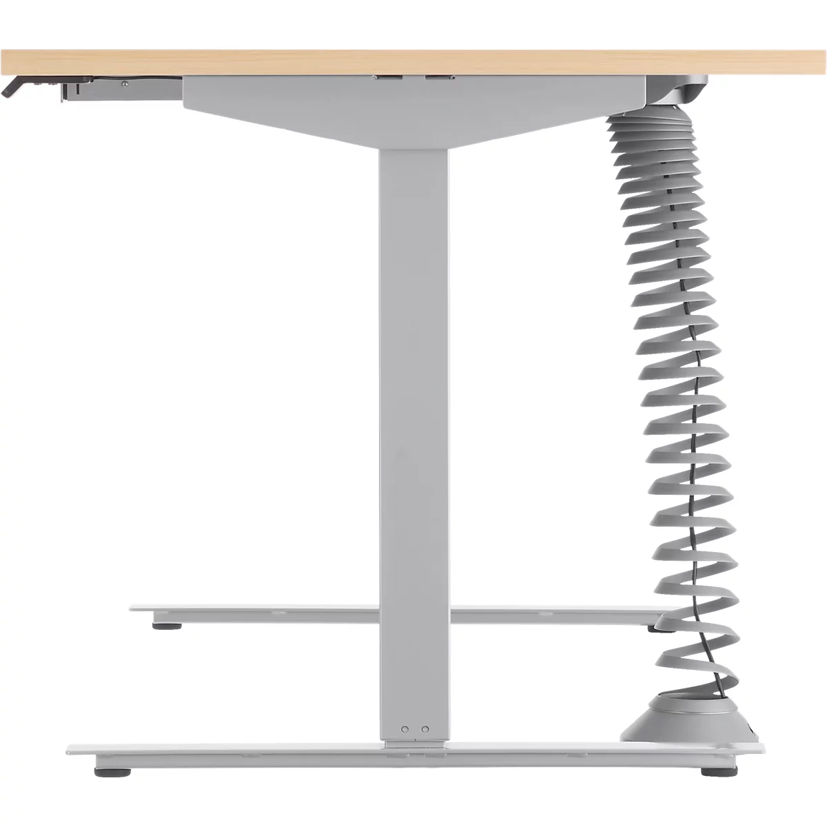 Schäfer Shop Select Bureau Start Off - elektrisch in hoogte verstelbaar - T-poot – L 1600 x B 800 x H 705/1205 mm – ahorn/wit aluminium + lade +kabelspiraal