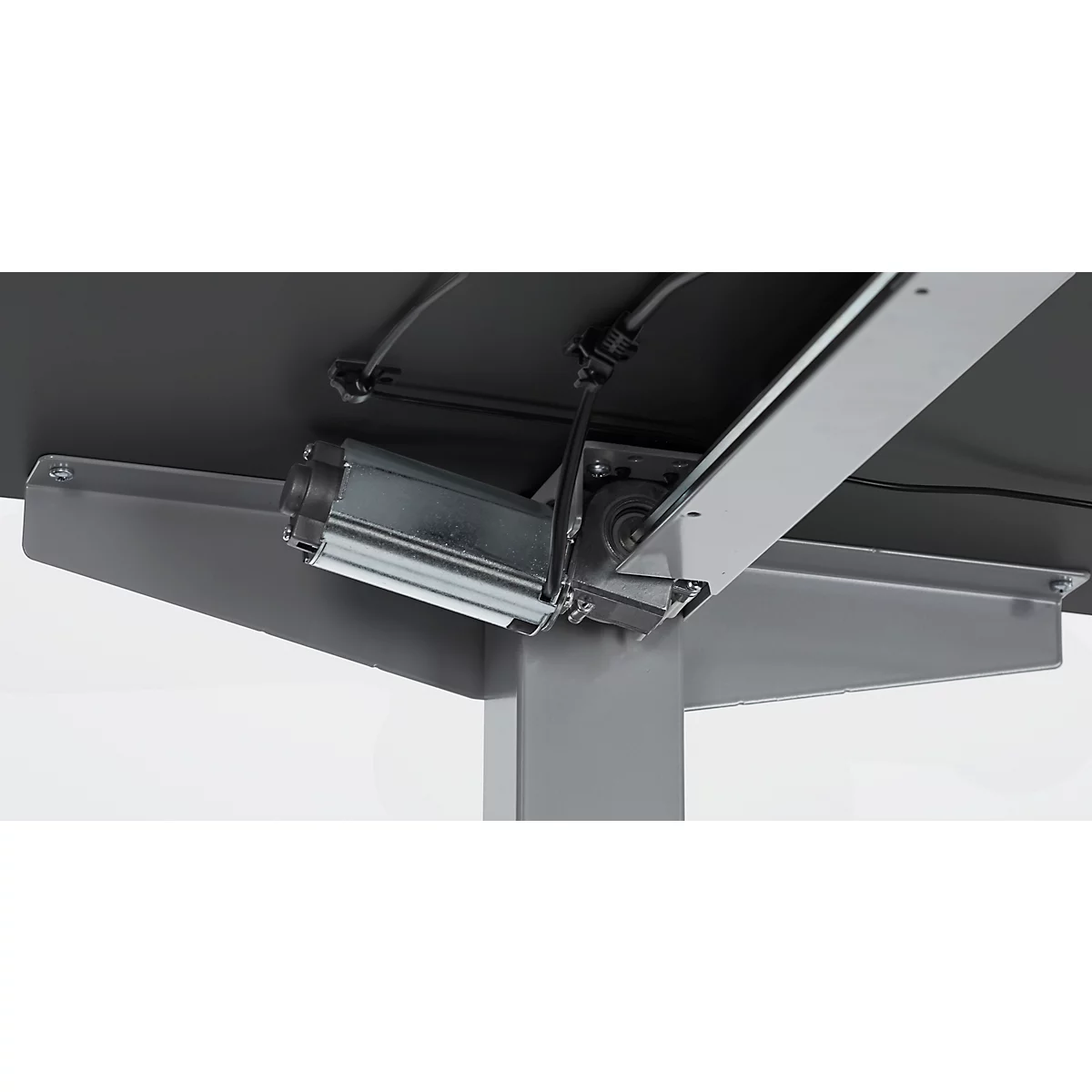 Schäfer Shop Select Bureau Start Off - elektrisch in hoogte verstelbaar - T-poot – L 1600 x B 800 x H 705/1205 mm – grafiet/wit aluminium + lade + kabelspiraal