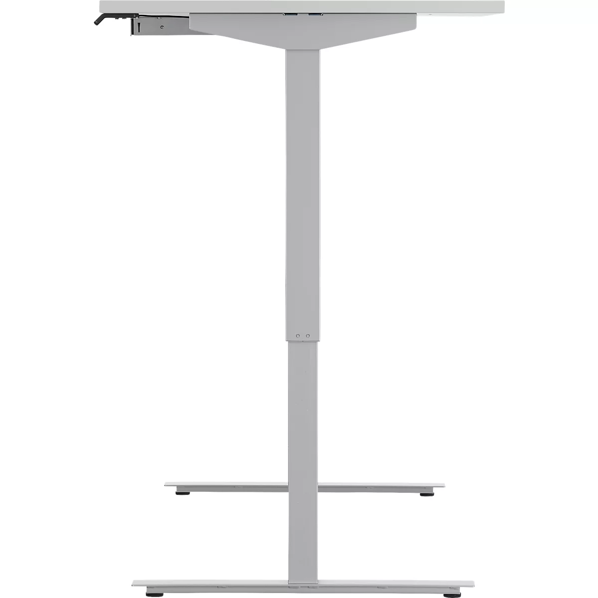 Schäfer Shop Select Bureau Start Off - elektrisch in hoogte verstelbaar - T-poot – L 1600 x B 800 x H 705/1205 mm – lichtgrijs/wit aluminium + lade + kabelspiraal