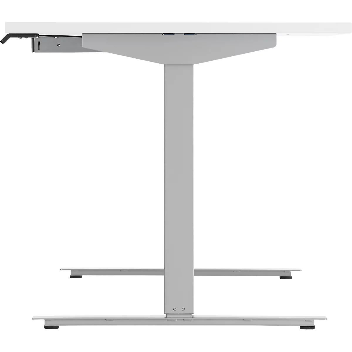 Schäfer Shop Select Bureau Start Off - elektrisch in hoogte verstelbaar - T-poot – L 1600 x B 800 x H 705/1205 mm – wit/wit aluminium + lade +kabelspiraal