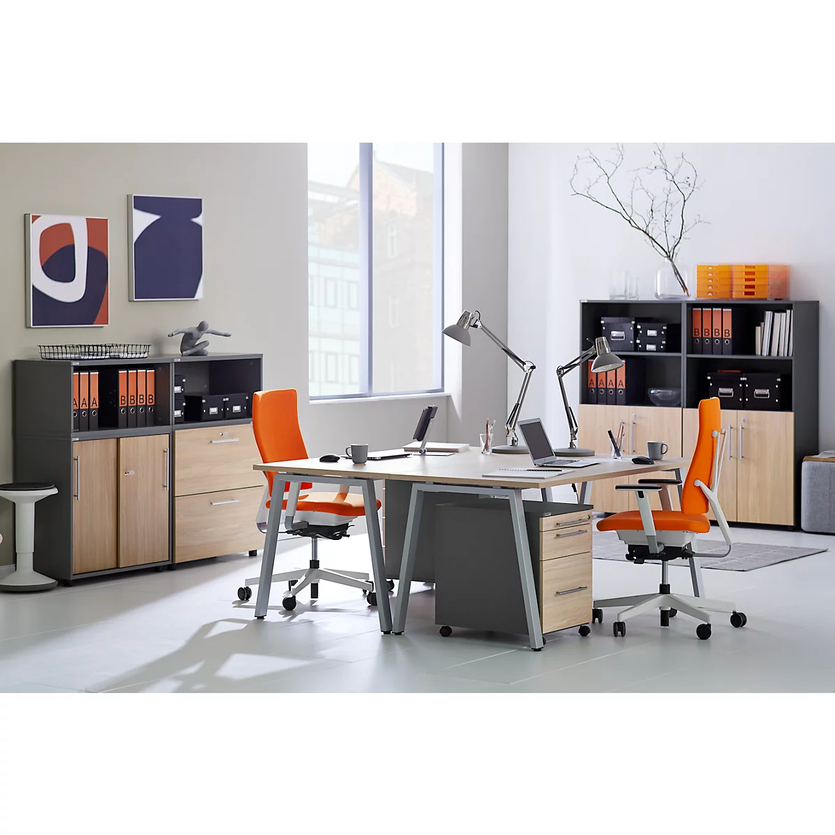 Schäfer Shop Select Bureau Start Off, pied en A, rectangulaire, acier/bois, L 1600 x P 800 x H 735 mm, décor chêne