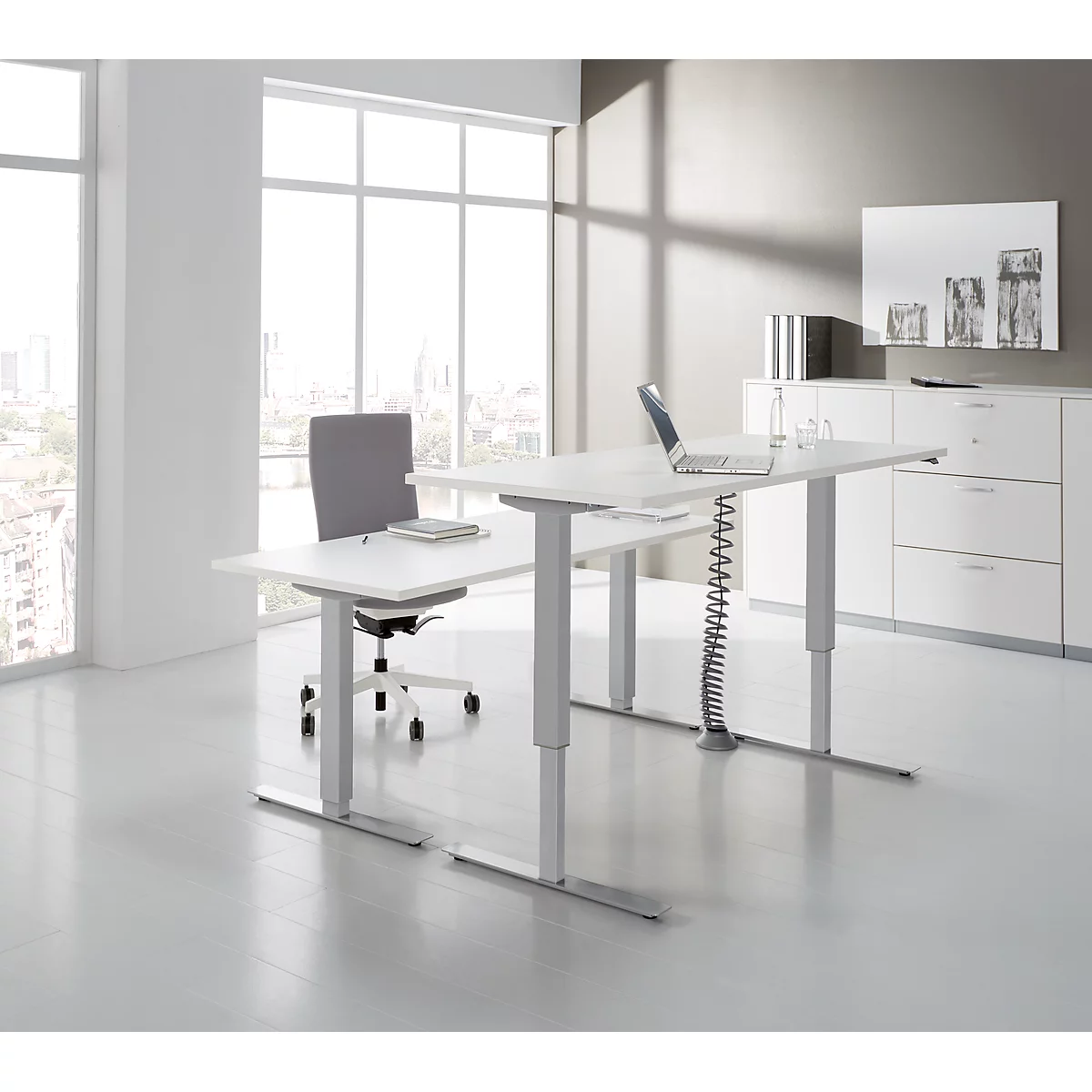 Schäfer Shop Select Bureau, un niveau de réglage électrique de la hauteur, l. 1600 mm, 2 pièces 