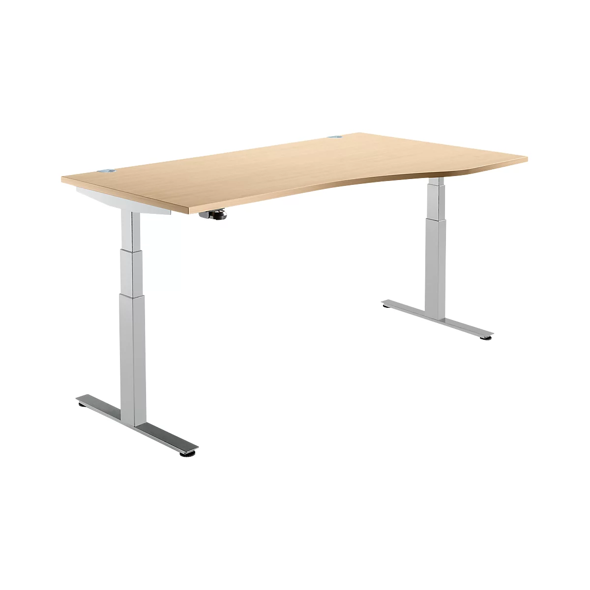 Schäfer Shop Select Bureautafel DRIVE UP 2, Aanbouw rechts, T-poot, vrije vorm, in hoogte verstelbaar, esdoorn/blank aluminium 