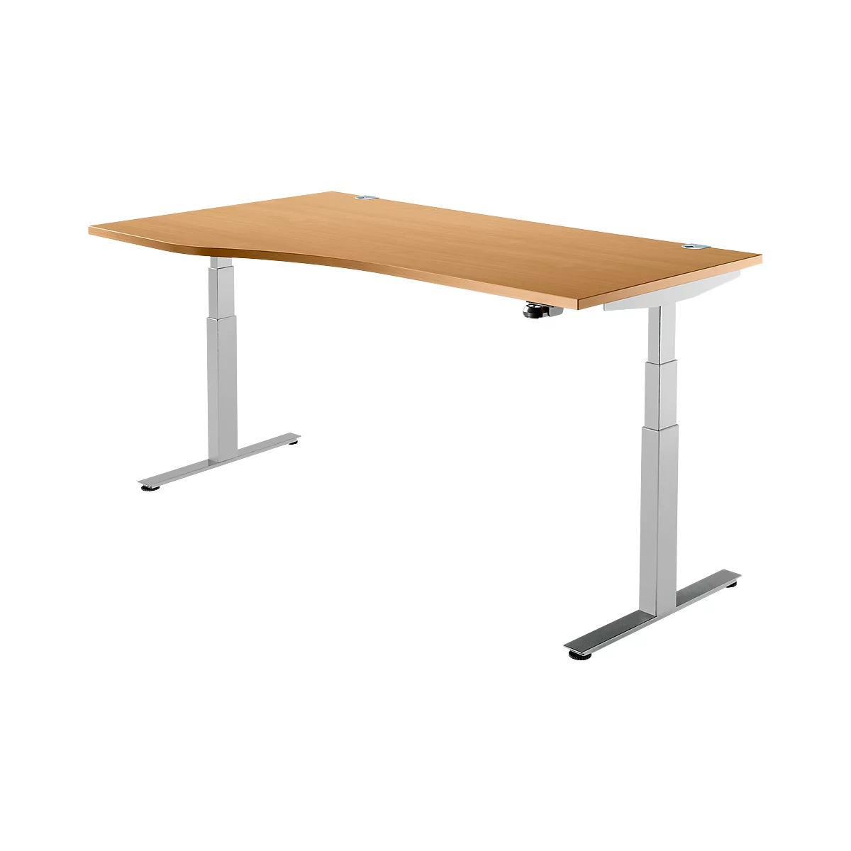 Schäfer Shop Select Bureautafel DRIVE UP 2, T-poot, vrije vorm, elektr. in hoogte verstelbaar, beuken/blank aluminium 