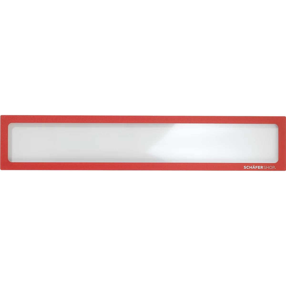 Un cadre rouge rectangulaire avec une zone blanche rectangulaire au milieu. L'inscription 'SCHÄFER SHOP' est en bas.