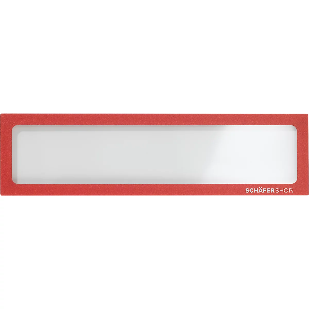 Barre rouge rectangulaire avec fond blanc, le mot SCHÄFER SHOP est visible dans le coin.