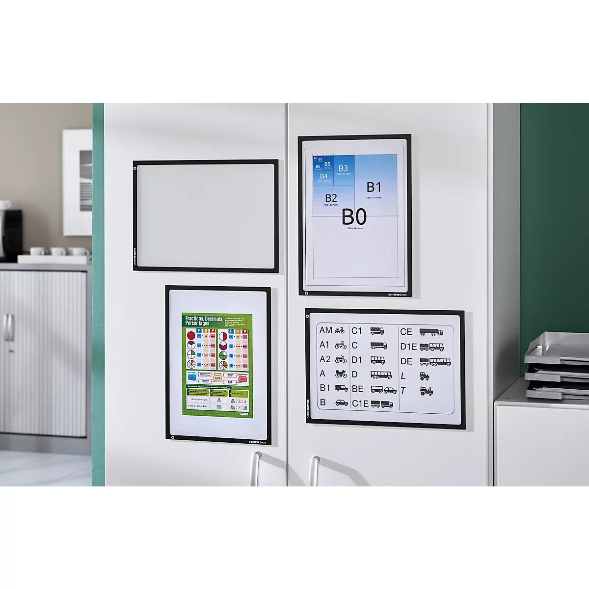 Schäfer Shop Select Cadre magnétique recyclé, pour documents A4, résistant aux UV en film PET recyclé jusqu'à 85%, noir, 4 pièces