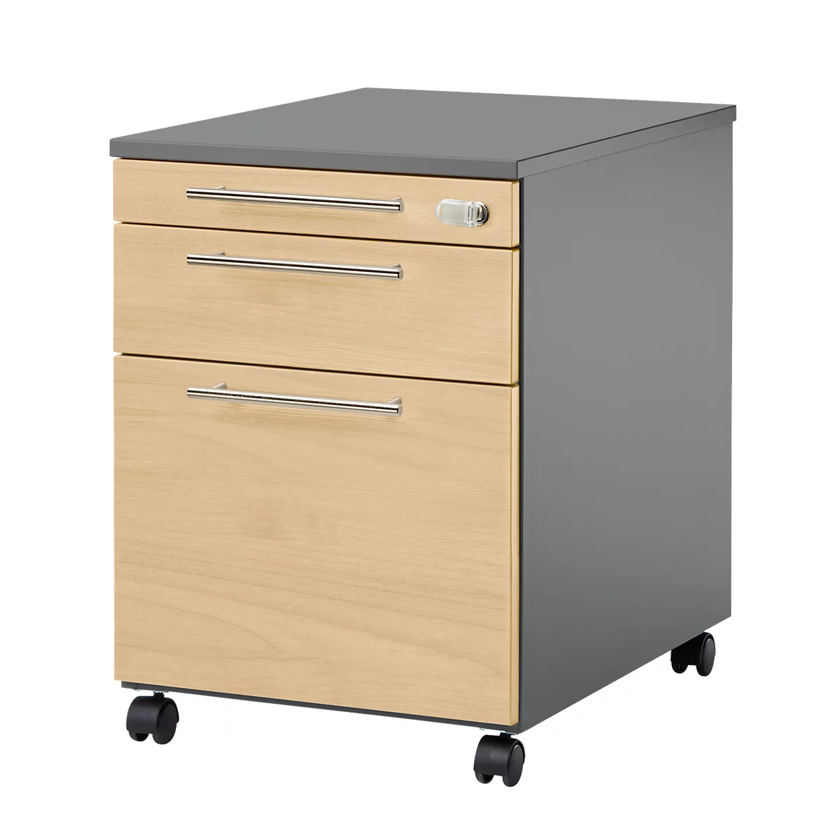Schäfer Shop Select Caisson à roulettes Start Off 126, tiroir pour ustensiles, dossiers suspendus, tiroir, verrouillable, L 432 x P 580 x H 595 mm, graphite/érable 
