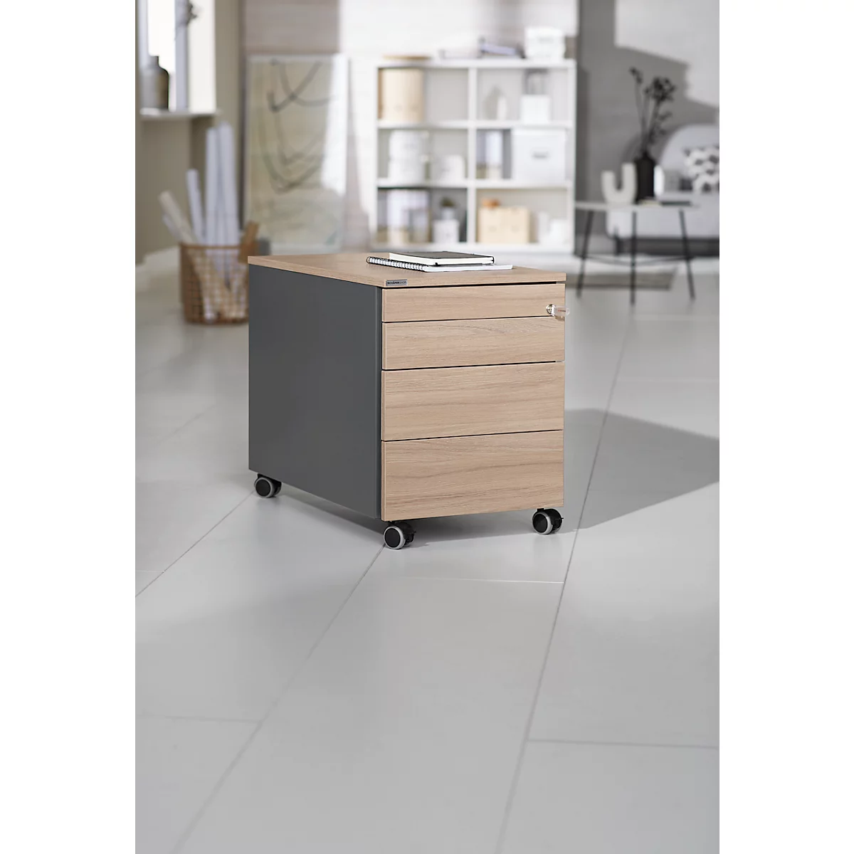Schäfer Shop Select Caisson mobile 1233, avec poignée encastrée, L 435 x H 567 mm, anthracite/décor chêne