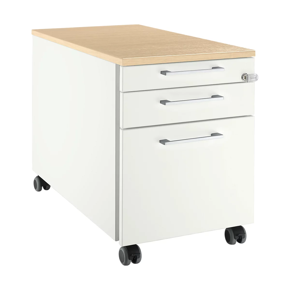 Schäfer Shop Select Caisson mobile 126, 3 tiroirs, poignée angulaire, coloris blanc/érable 