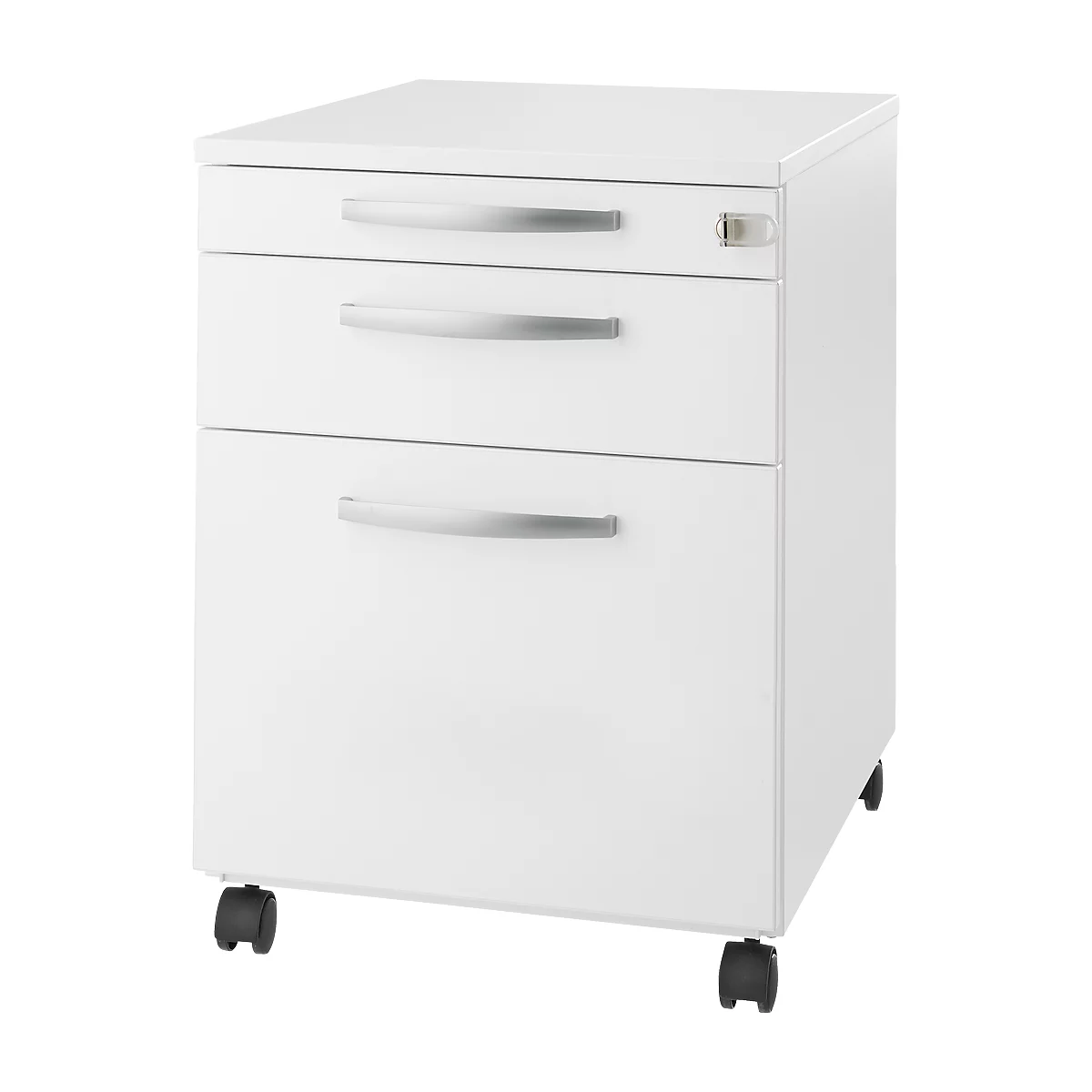 Schäfer Shop Select Caisson mobile Login, tiroir à dossiers suspendus + tiroir-plume + tiroir, verrouillable, bois, l. 431 x P 580 x H 595 mm, blanc/blanc
