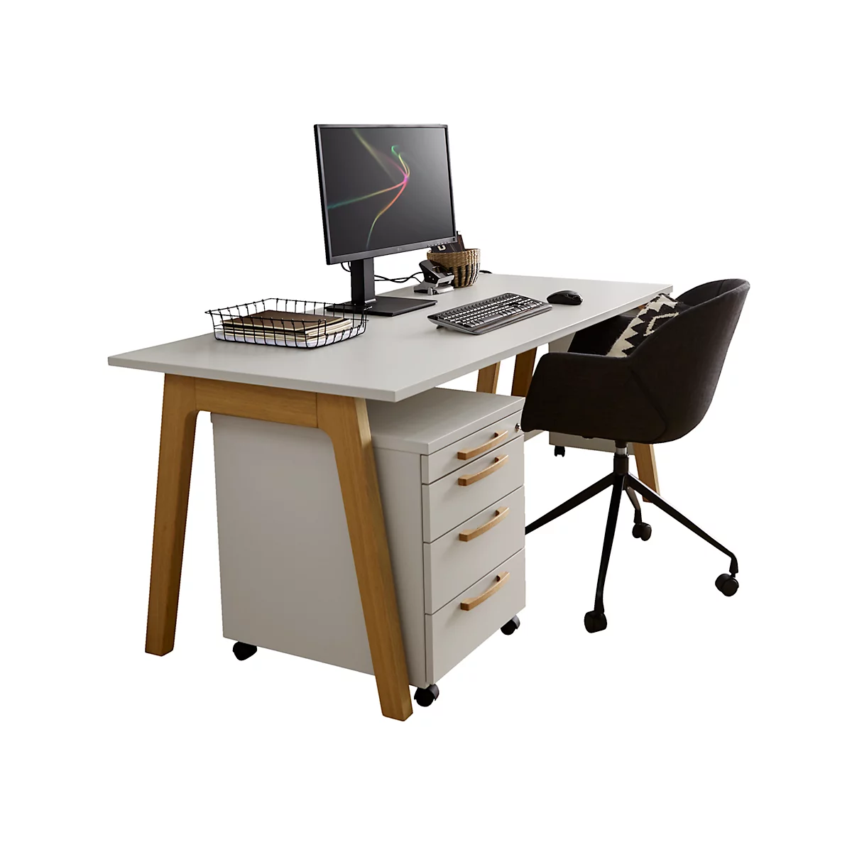 Schäfer Shop Select Caisson roulant Start Off Wood, 3 tiroirs, tiroir à ustensiles, L 432 x P 580 x H 595 mm, bois, blanc 