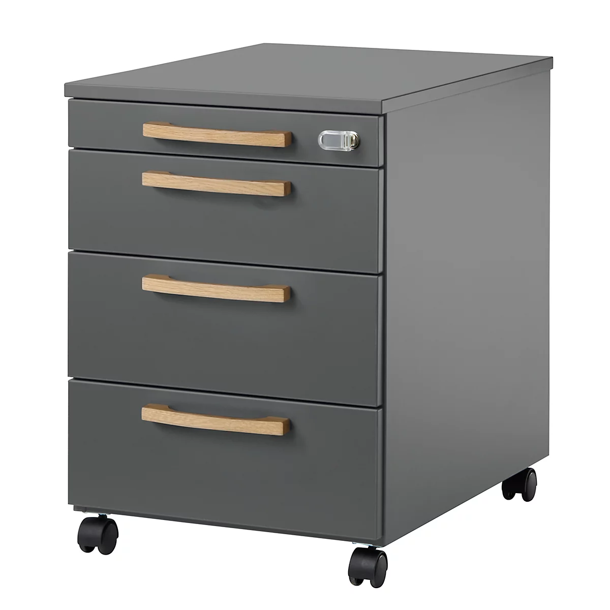 Schäfer Shop Select Caisson roulant Start Off Wood, 3 tiroirs, tiroir à ustensiles, L 432 x P 580 x H 595 mm, bois, graphite 